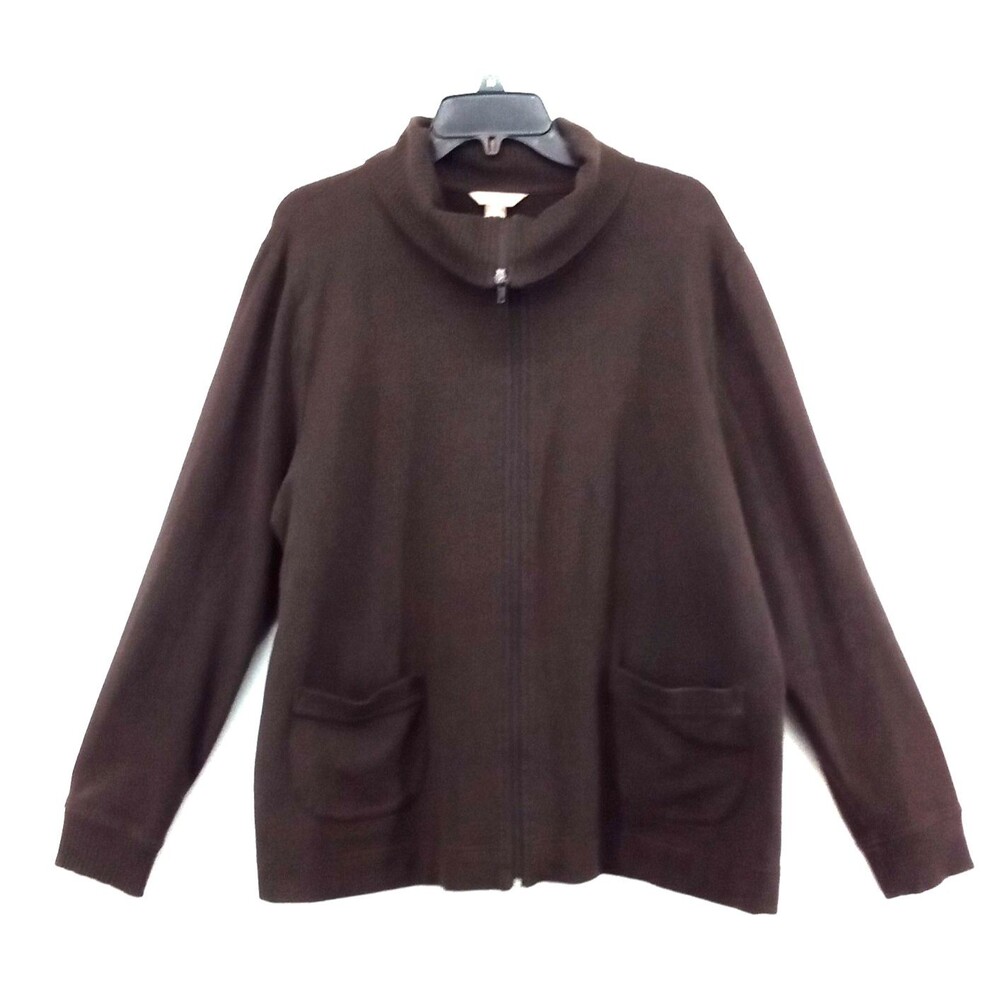 White Stag Sweater Women Size XL Brown Full Zip Turtleneck Long Sleeve Pockets
